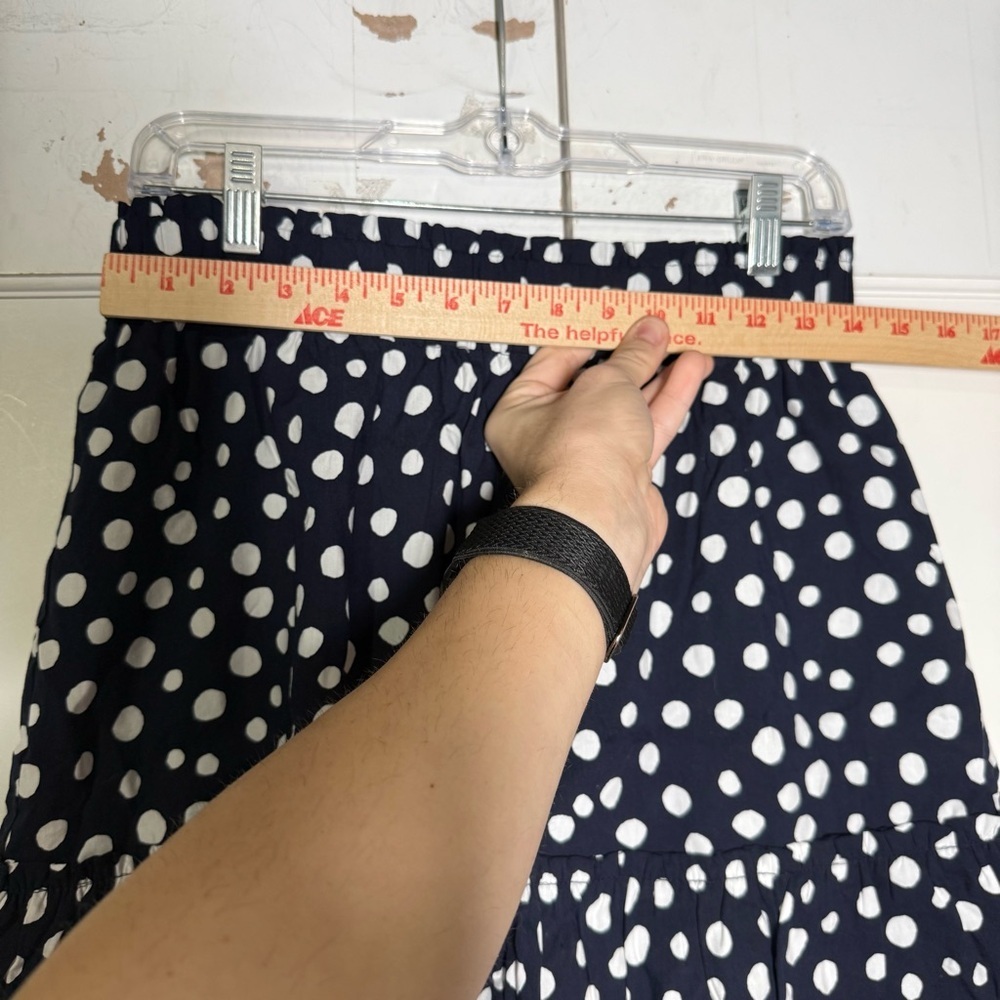 LOFT Navy Blue Tiered Skirt White Polka Dots Lined Size Medium Nautical Preppy - Picture 5 of 9
